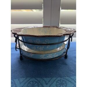 Temptations Floral Lace Blue 2 Pc Set With Stand .5 Qt